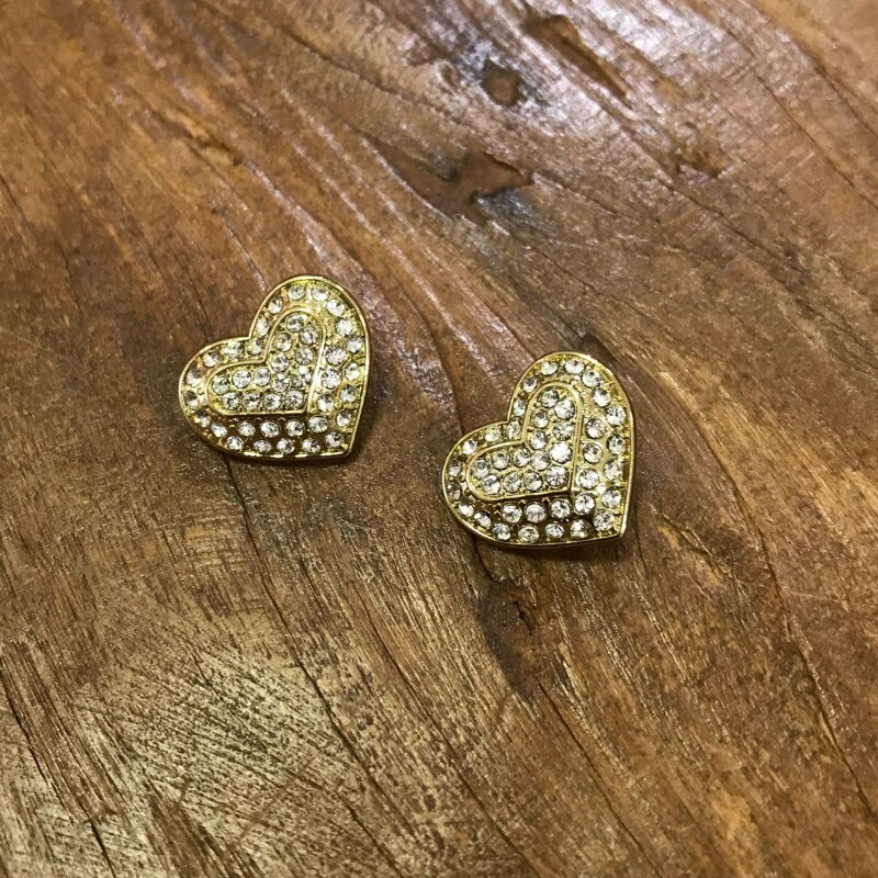 Botão Coração Dourado com Strass