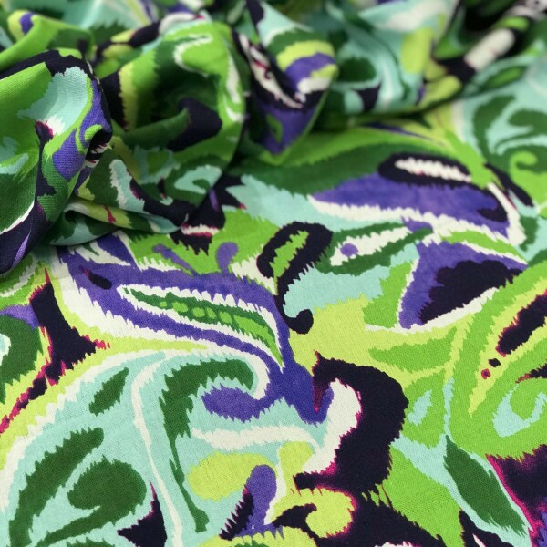 Linho Misto Floral Aquarela Verde e Azul