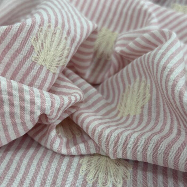 Algodão Stripe Bordado Rosa