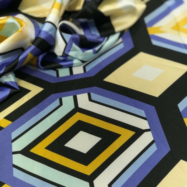 Cetim Belíve Estampado Azul e Amarelo