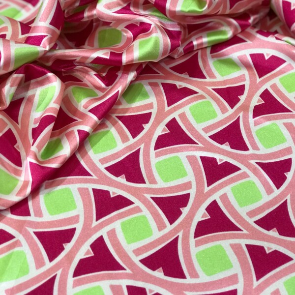 Cetim Belíve Estampado Geométrico Pink e Verde