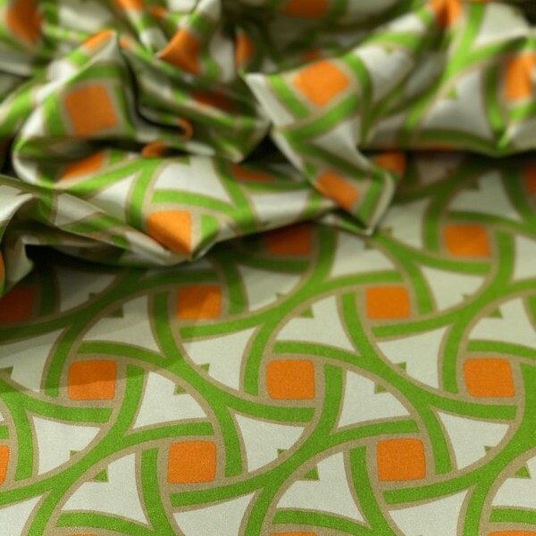 Cetim Belíve Estampado Geométrico Laranja e Verde Lima