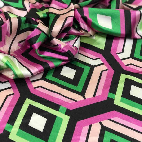 Cetim Belíve Estampado Verde e Rosa 