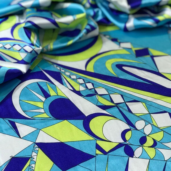 Cetim Belíve Desenho Abístrato Azul e Verde
