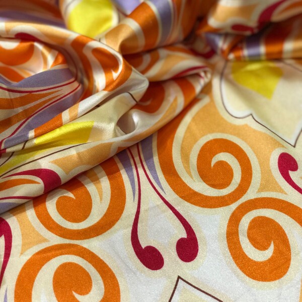 Cetim Belíve Desenho Estampado Laranja e Amarelo