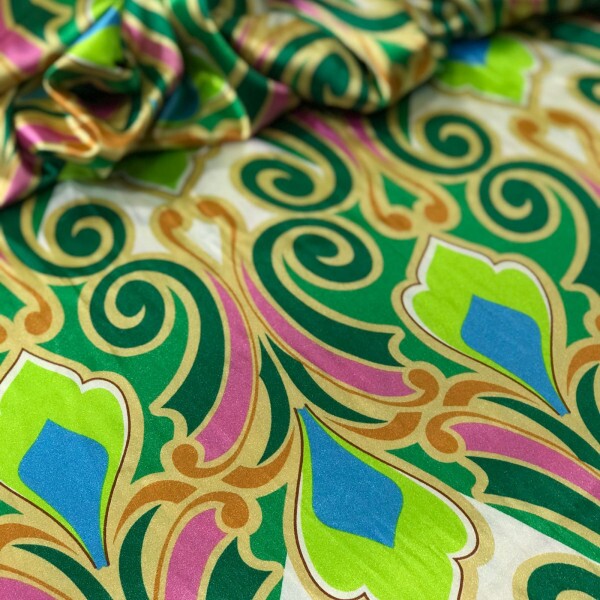 Cetim Belíve Desenho Estampado Verde e Laranja
