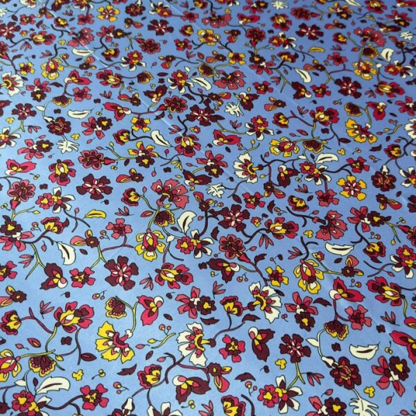 Cetim Belíve Floral Portuguêsa Fundo Azul