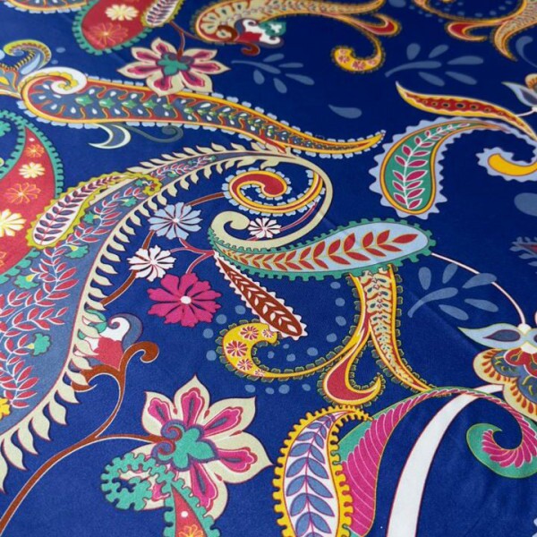 Cetim Belíve Paisley Fundo Azul