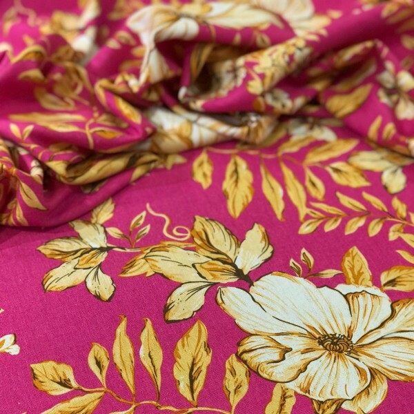 Linho Misto Fundo Pink Floral
