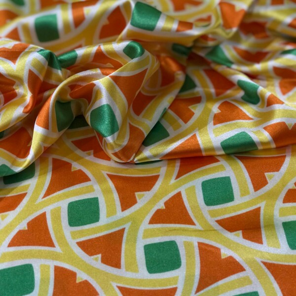 Cetim Belíve Estampado Geométrico Laranja e Verde