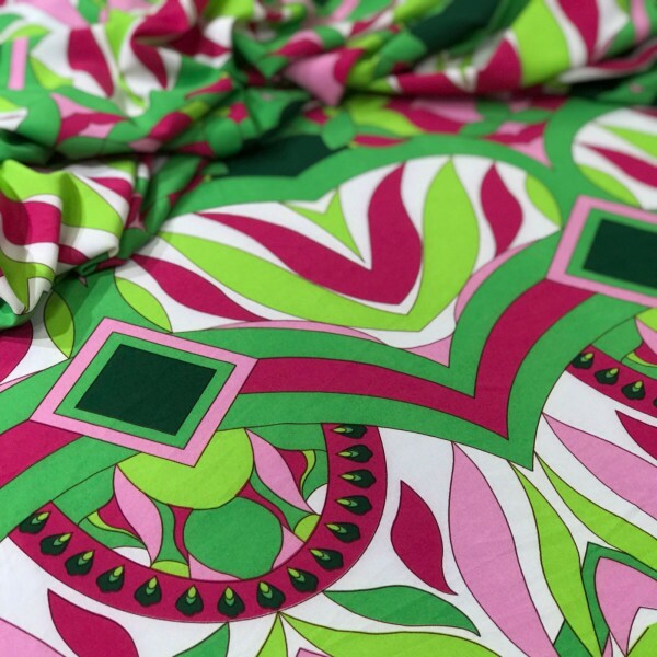 Viscoseda Desenho Abístrato Verde Lima e Pink