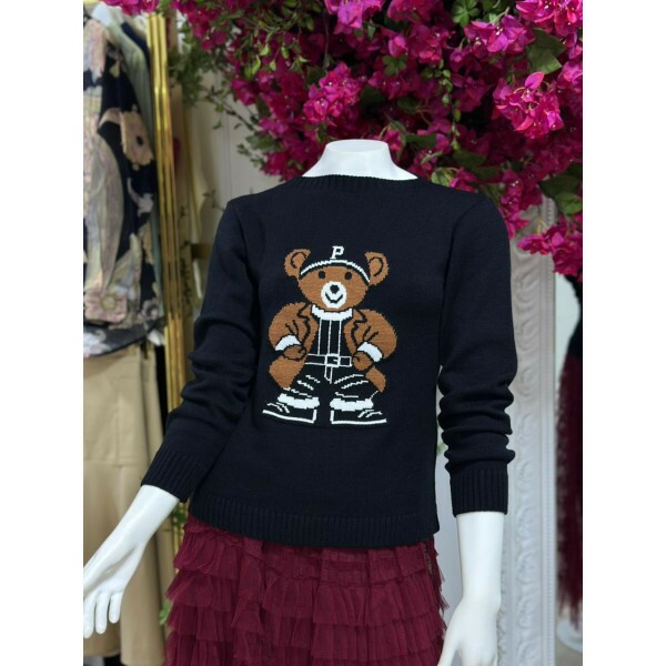 Blusa Modal Urso Slim Preto