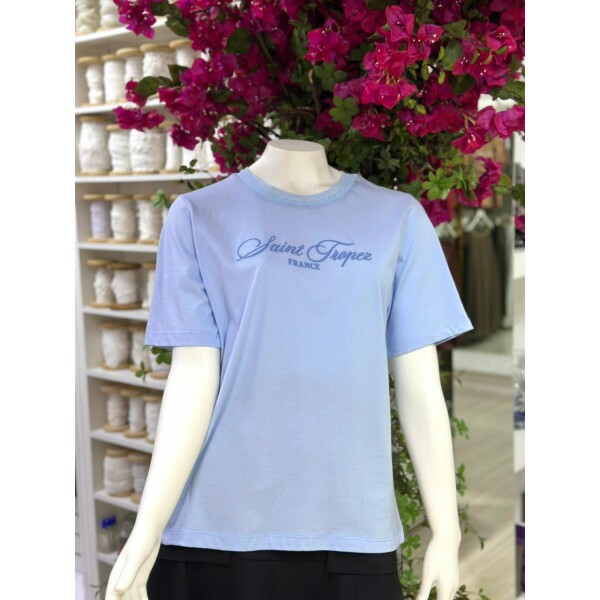 Camiseta de Algodão Bordado Saint Troper Azul Camiseta de Algodão Bordado Saint Troper Azul