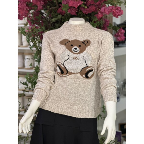 Blusa Tricot Modal Bege com Cinza Mescla Blusa Tricot Modal Bege com Cinza Mescla