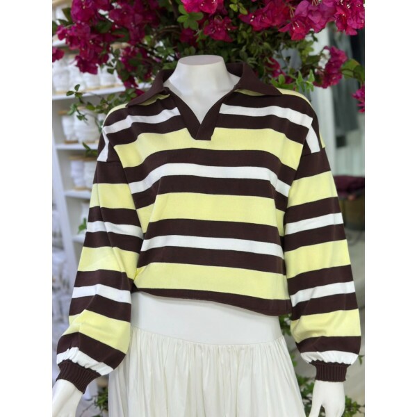 Blusa Tricot Modal Turim Amarelo c/ Marrom Blusa Tricot Modal Turim Amarelo c/ Marrom