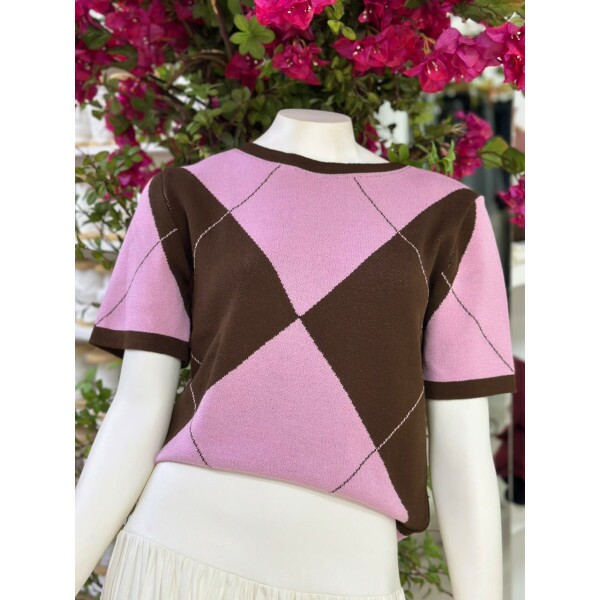 Blusa Tricot Argyle Manga Curta 