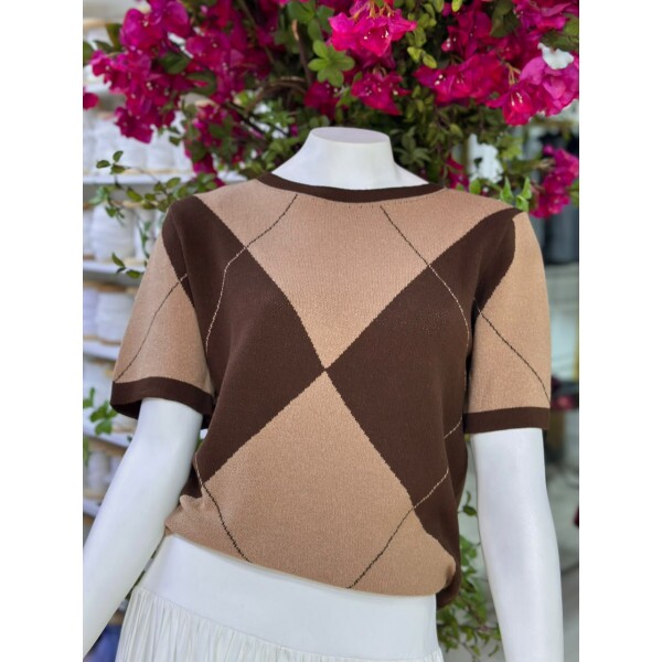 Blusa Tricot Argyle Manga Curta 