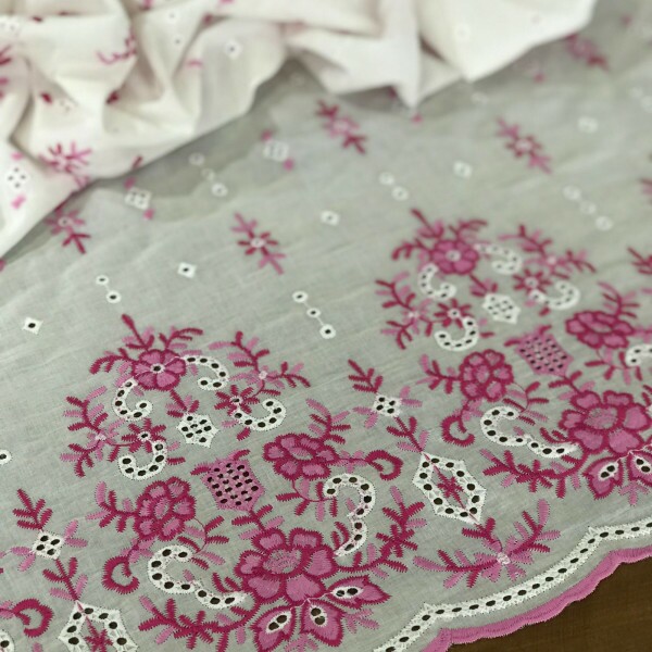Laise de Algodão Barrado Pink Bordado