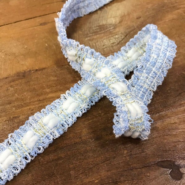 Entremeio Trabalhado Azul com Dourado Fino
