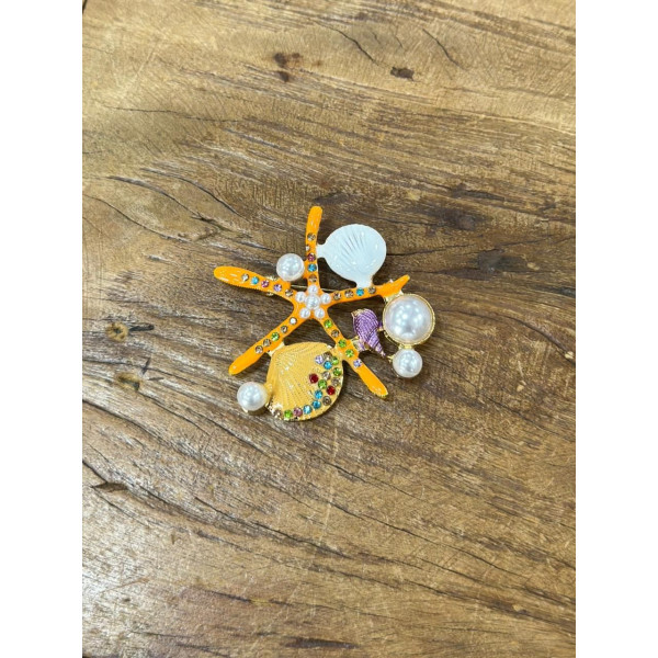 BROCHE ESTRELA DO MAR COM PEROLA  13924	