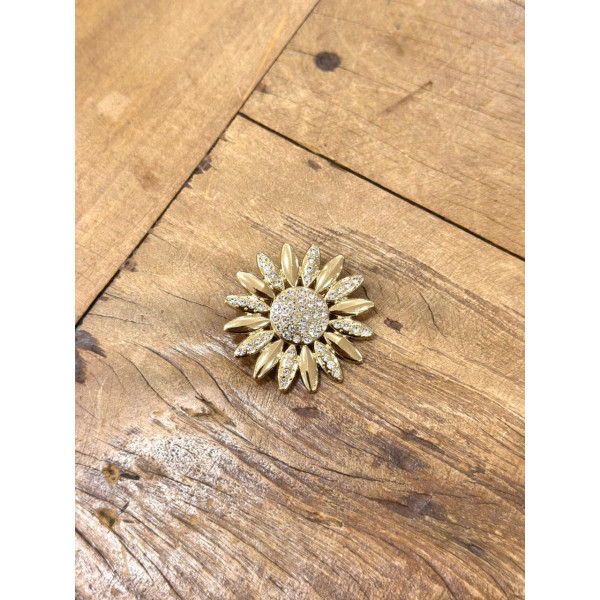 BROCHE FLOR DOURADA COM STRASS - 13996