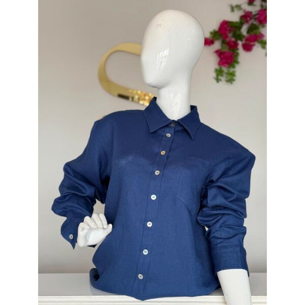 Camisa Azul Marinho Linho Puro 