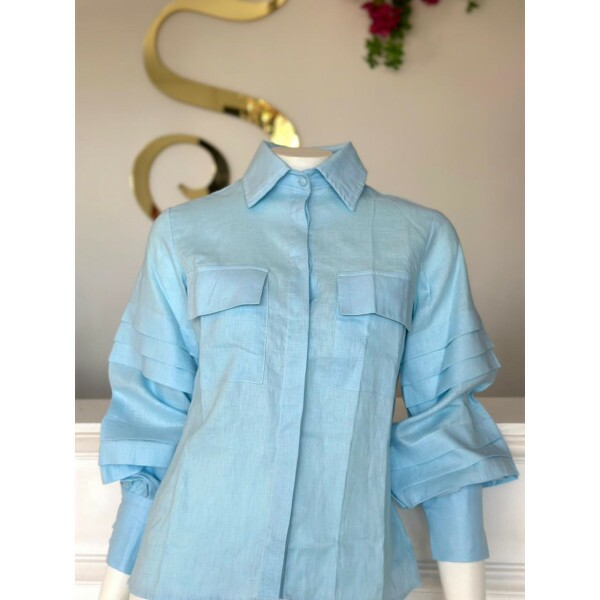 Camisa Exclusiva Linho Puro Italiano Azul Serenity Camisa Exclusiva Linho Puro Italiano Azul Serenity