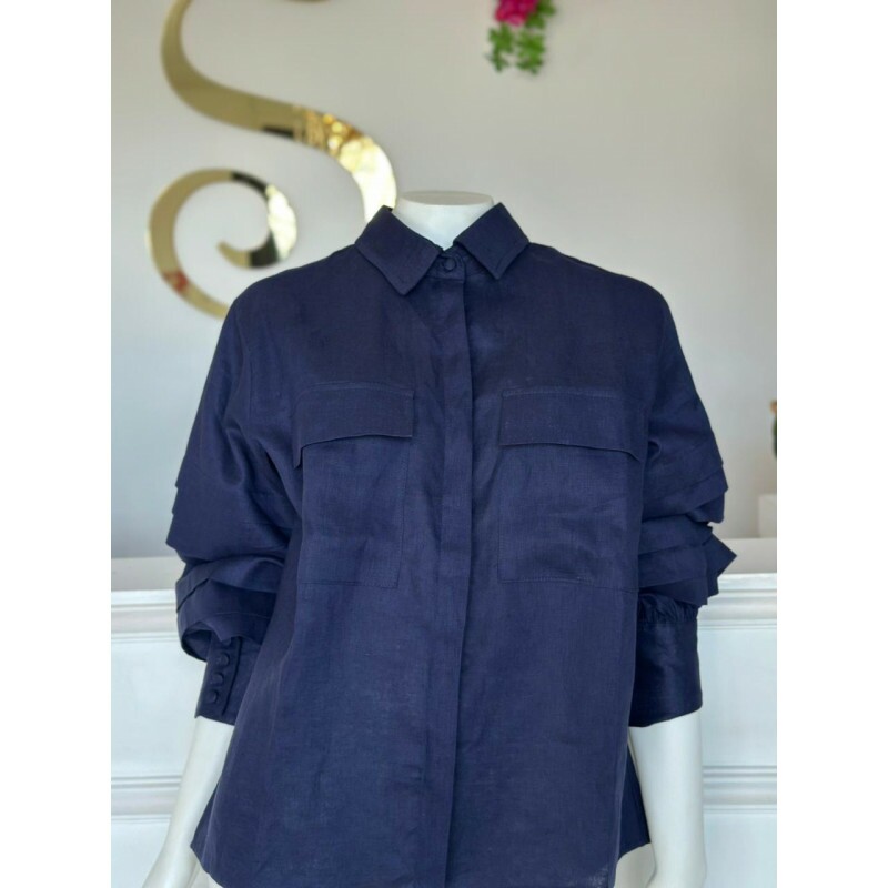 Camisa Exclusiva Linho Puro Italiano Azul Marinho Camisa Exclusiva Linho Puro Italiano Azul Marinho