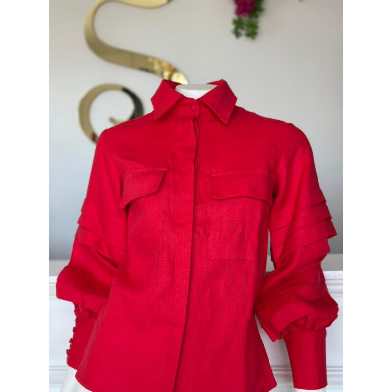 Camisa Exclusiva Linho Puro Italiano Vermelha Camisa Exclusiva Linho Puro Italiano Vermelha