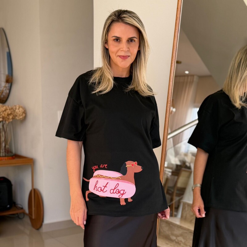 Camiseta Preta G Estampa Hot Dog