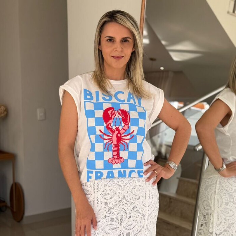 Camiseta T-shirt Branca M Estampa Lagosta