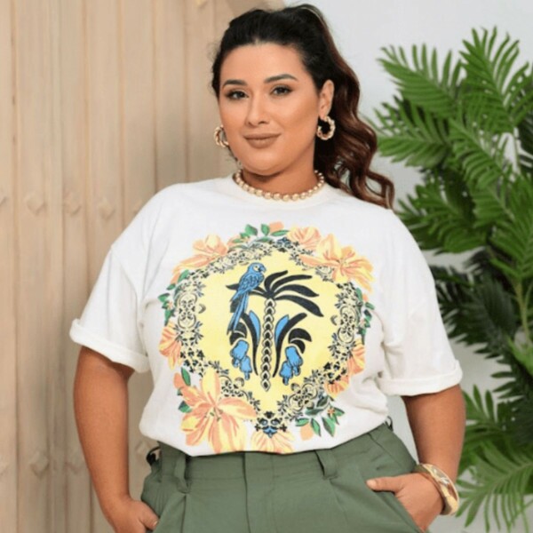 Camiseta Branca G Estampa Tropical