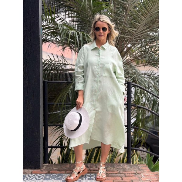 Chemise Verde Claro Linho Puro