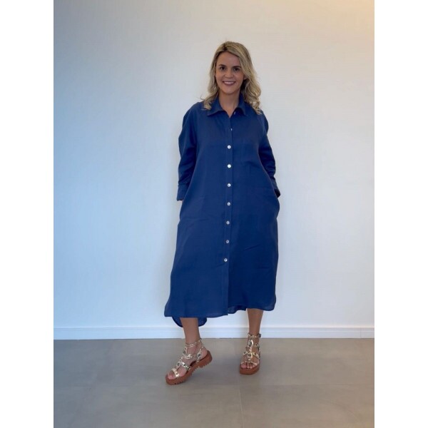 Chemise Azul Marinho Linho Puro