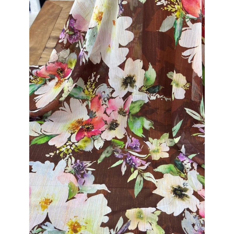 Chiffon Italiano Floral Fios Fourados