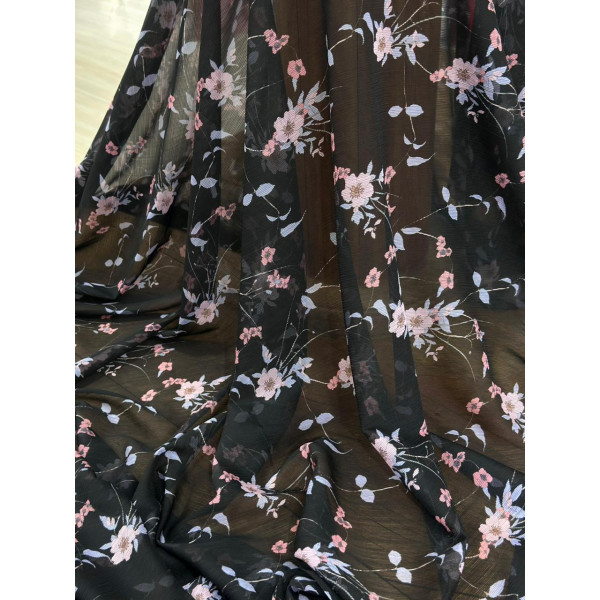 Chiffon Italiano Floral Fundo Preto