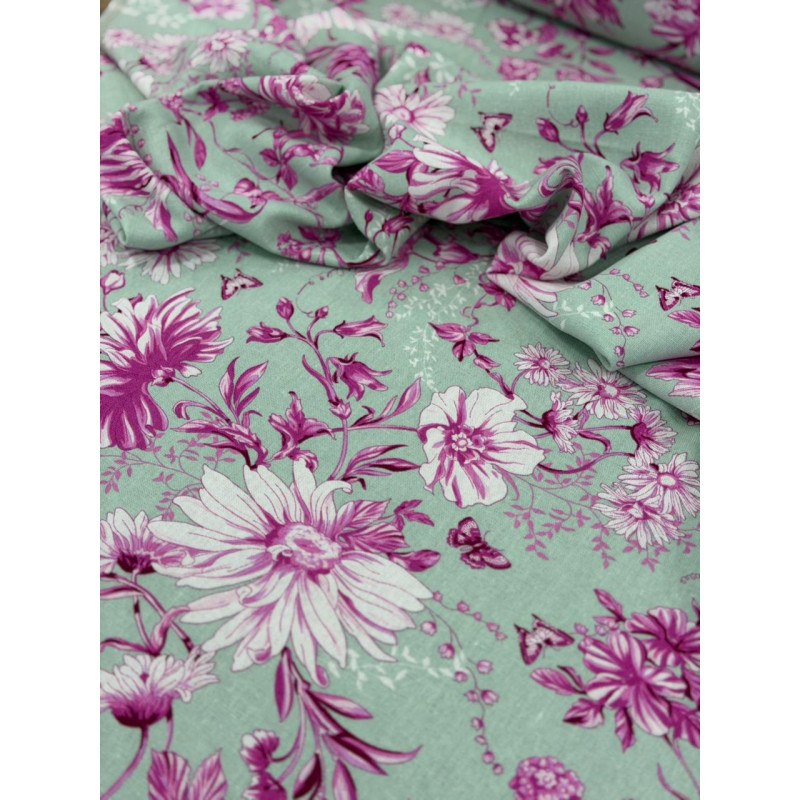 Linho Misto Verde Floral Linho Misto Verde Floral