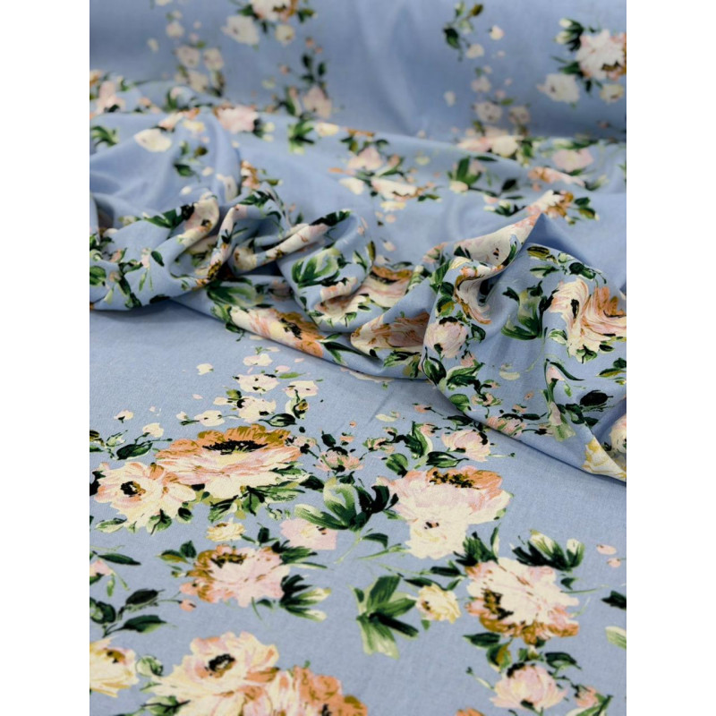 Linho Misto Azul Floral Linho Misto Azul Floral
