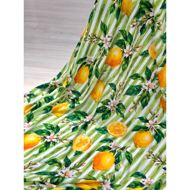 Crepe Listrado Verde com Limões Crepe Listrado Verde com Limões