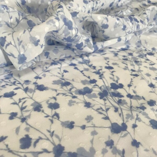 Musseline Floquinho Branca Liberty Azul Bebê 