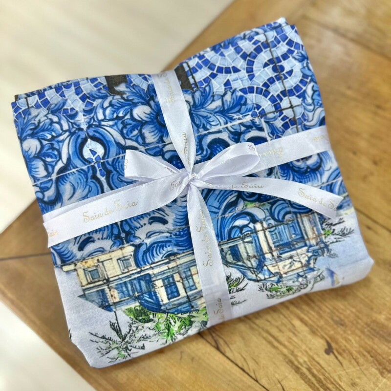 Kit Linho Misto Azul Coqueiros Kit Linho Misto Azul Coqueiros