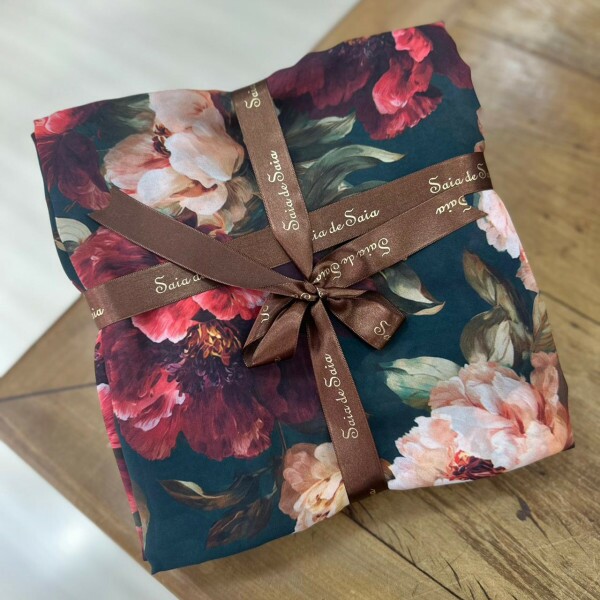 Kit Musseline Toque de Seda Floral Fundo Verde