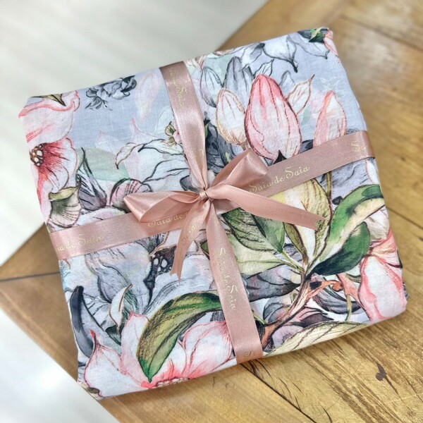 Kit Linho Misto Floral Fundo Azulado