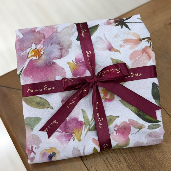 Kit Linho Misto Aquarela Floral Rosa 