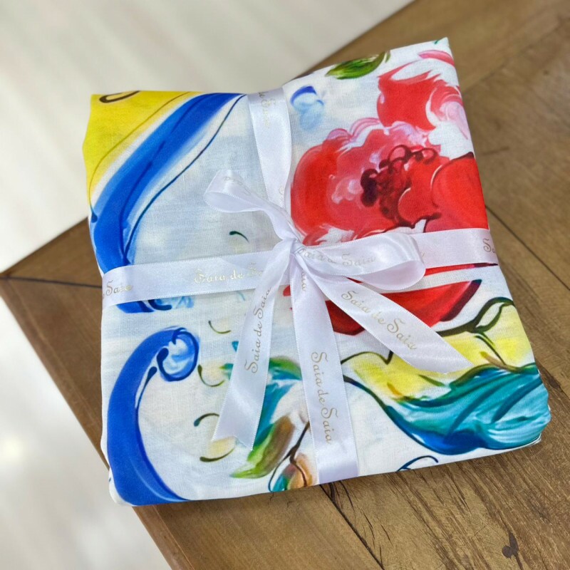 Linho Misto Azulejo Cores Primárias Linho Misto Azulejo Cores Primárias