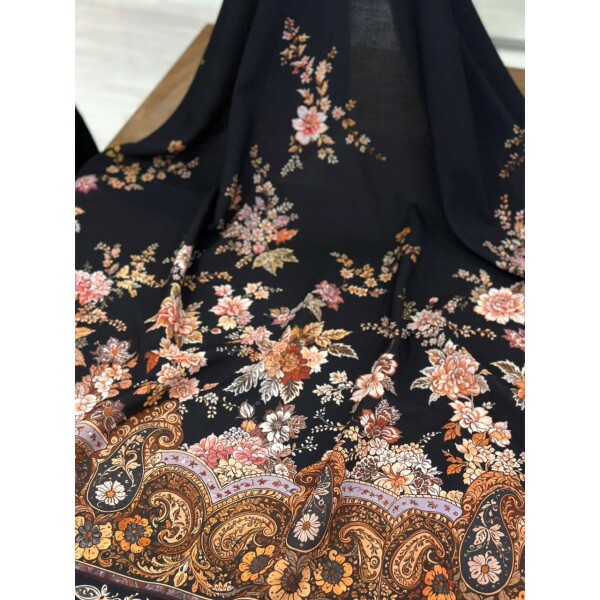 Linho Misto Barrado Floral Fundo Preto Linho Misto Barrado Floral Fundo Preto