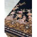 Linho Misto Barrado Floral Fundo Preto Linho Misto Barrado Floral Fundo Preto