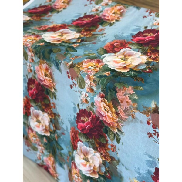 Linho Misto Aquarelado Floral Azul