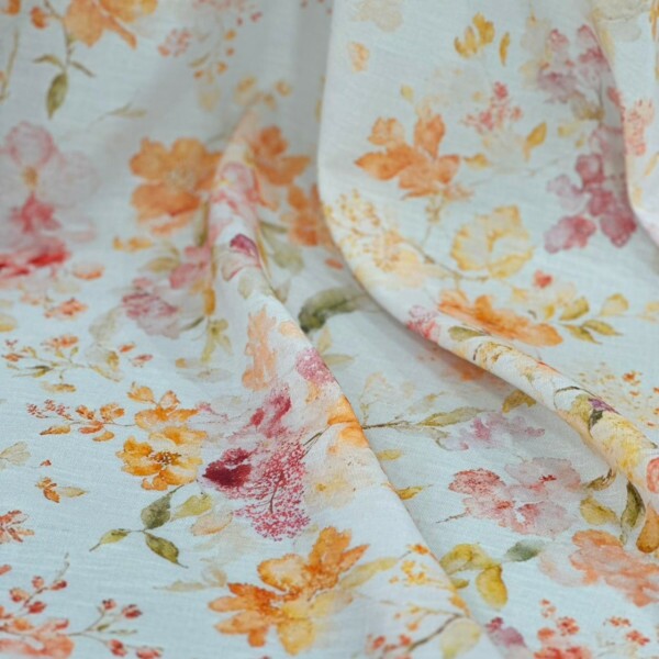 Linho Misto Aquarelado Floral em Tons Quentes