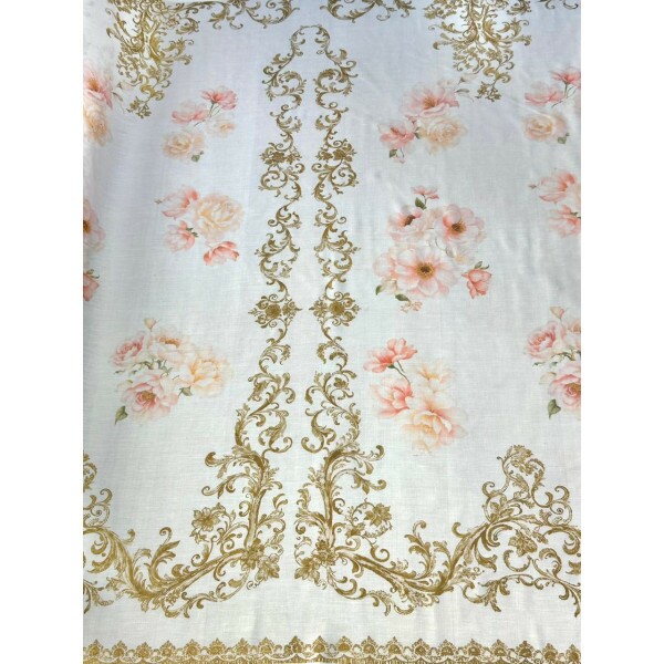 Linho Misto Arabescos Dourados Linho Misto Arabescos Dourados